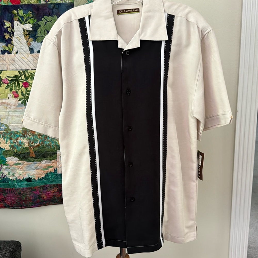 CUBANERA 50’s casual dress shirt , cream and black two tones design , size S